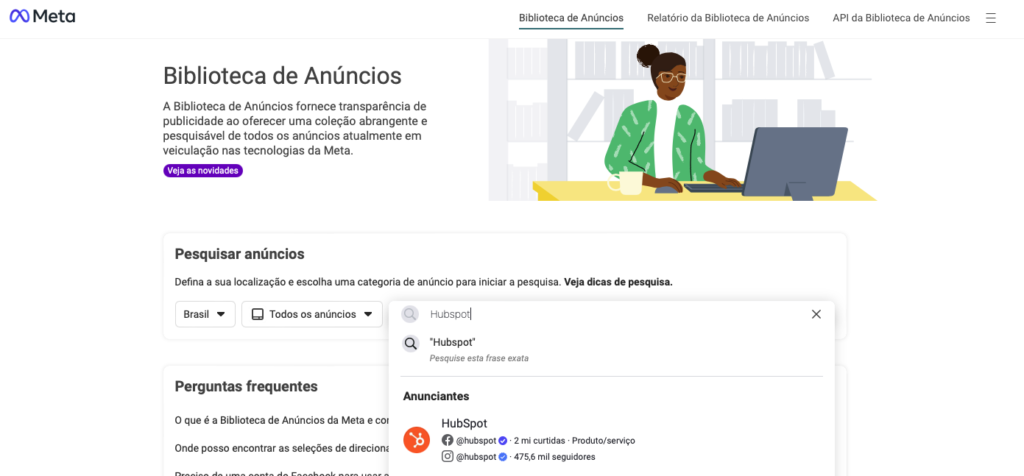 biblioteca anuncios hubspot no Hello Mídia