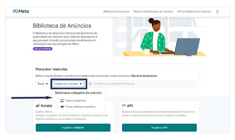 biblioteca de anuncios facebook no Hello Mídia